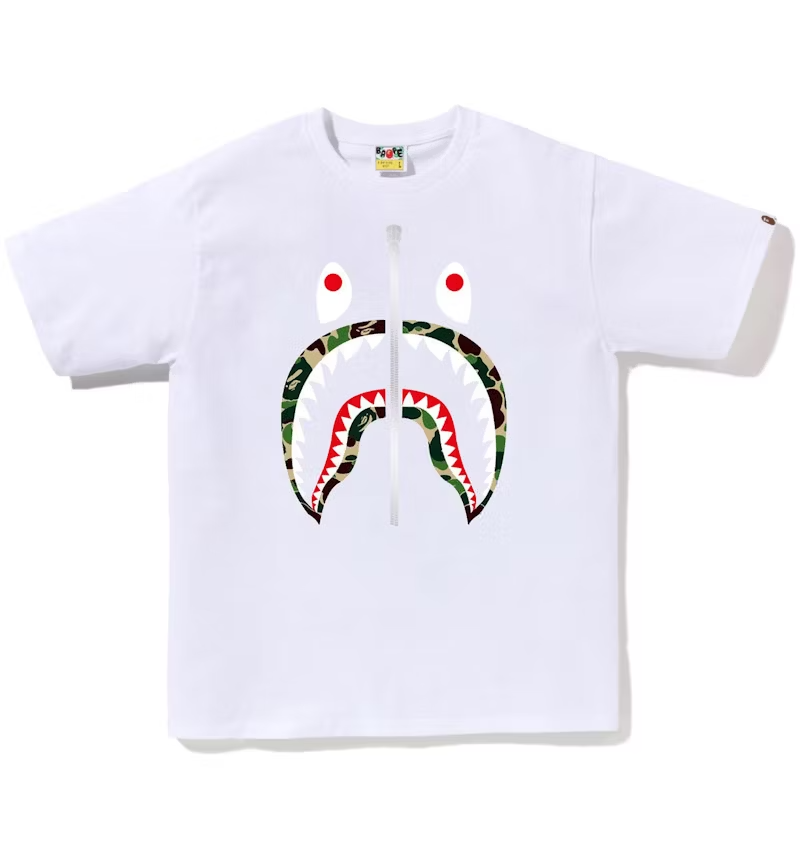 Bape White ABC Green Camo Shark T-Shirt