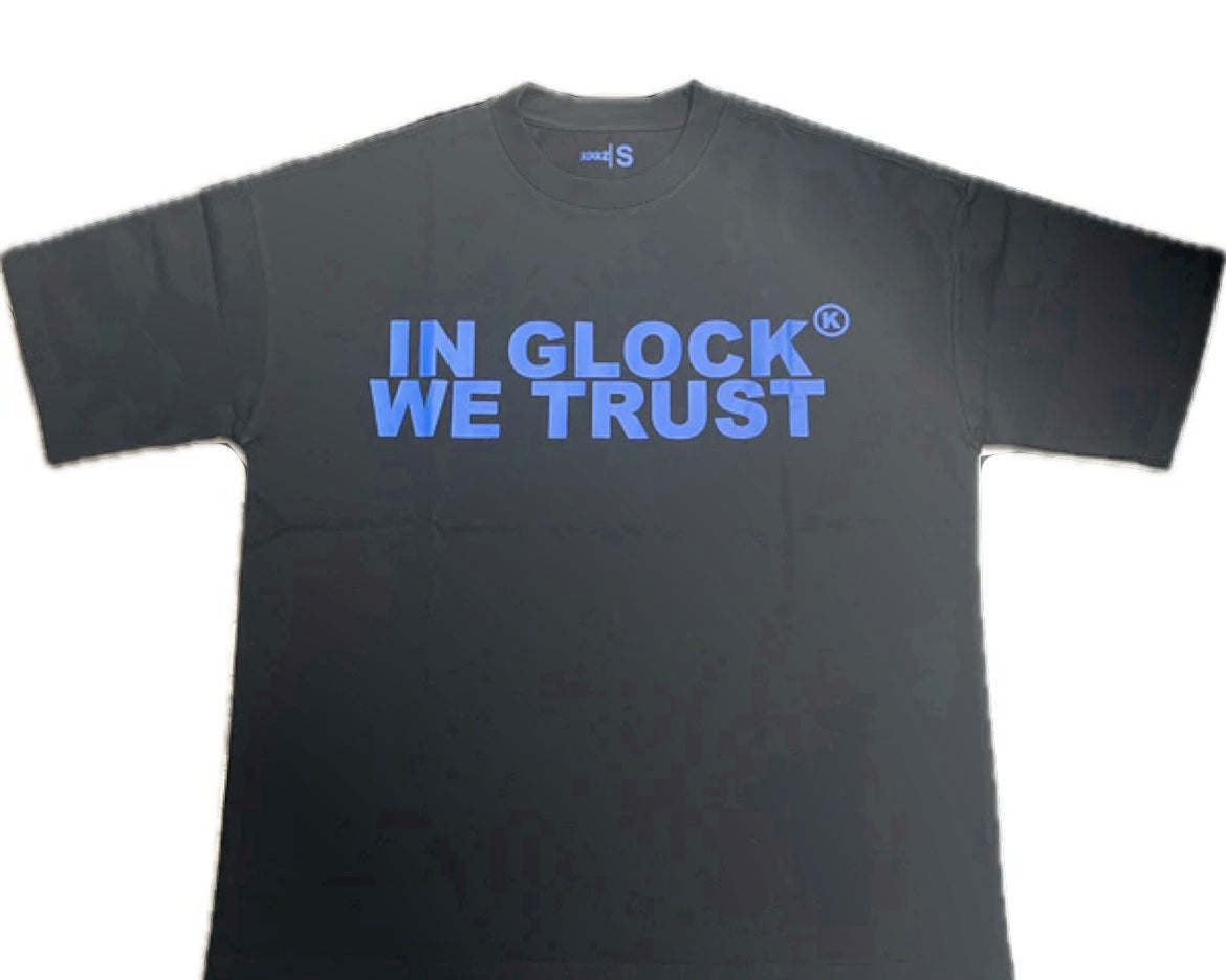 In Glock We Trust Black Blue Tee