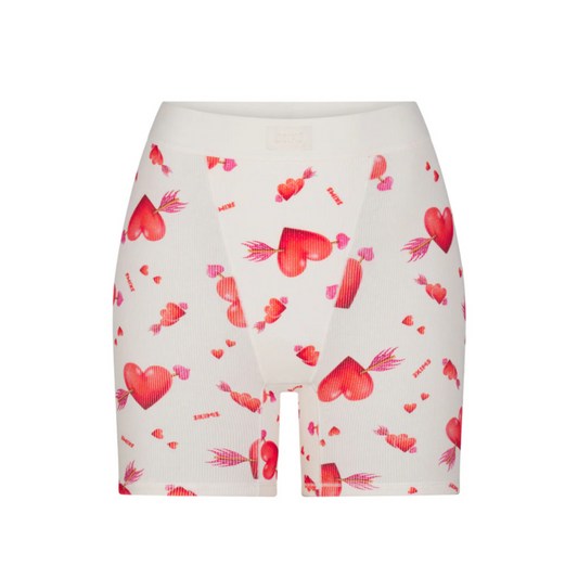 Skims Cotton Rib Shorts Cream Hearts