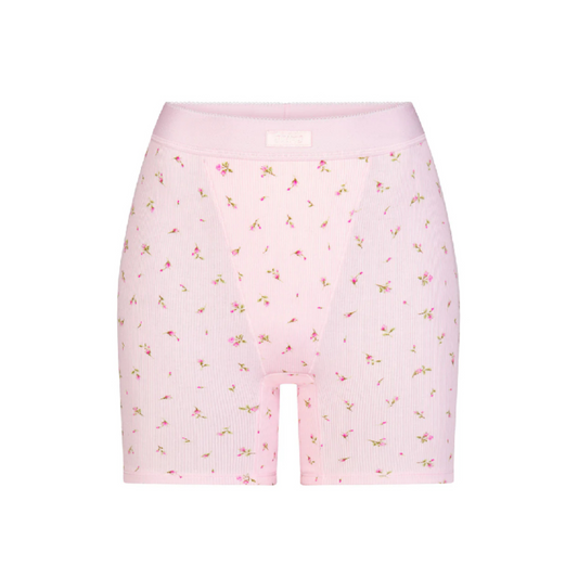 Skims Cotton Rib Shorts Pink Floral