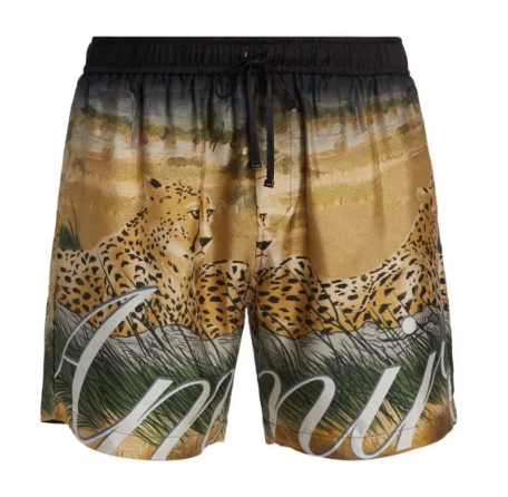 Amiri Cheetah Print Silk Shorts