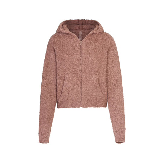 Skims Cozy Knit Zip Up Hoodie Rose Clay