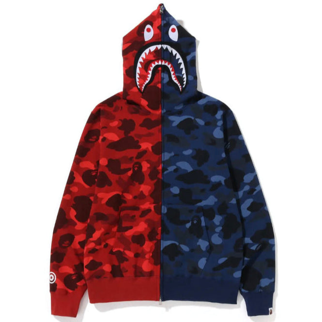 Bape Color Camo Shark Full Zip Hoodie (FW22) Red Navy