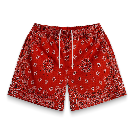 Bravest Screen Printed Paisley Two-Tone Red Shorts