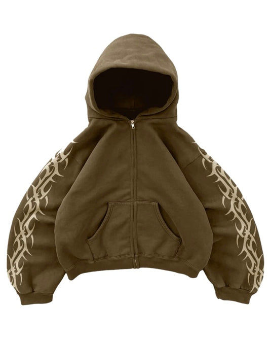 Bravest Brown Tribal Zip Up Hoodie