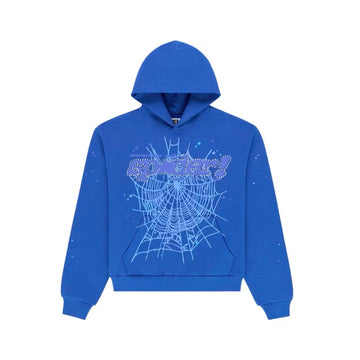 Sp5der Rhinestone Punk V2 Hoodie Blue