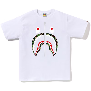 Bape White ABC Green Camo Shark T-Shirt