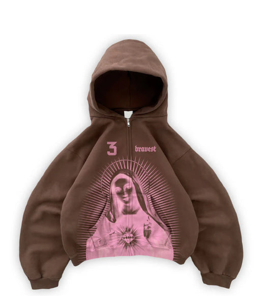 Bravest Brown Mary Zip Up Hoodie