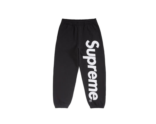 Supreme Applique Black Satin Logo Sweatpants