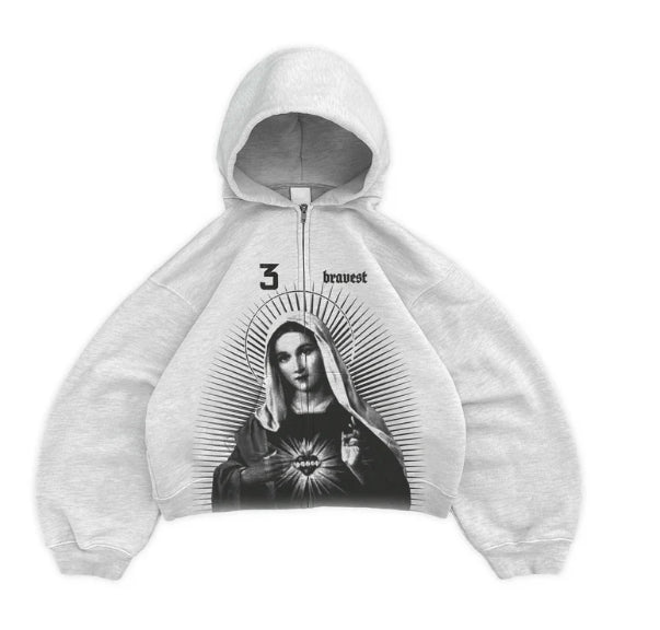 Bravest Grey Mary Zip Up Hoodie