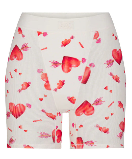 Skims Cotton Rib Shorts Cream Hearts