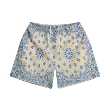 Bravest Blue Paisly Cream Shorts