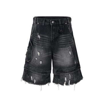 Undeveloped Noir Distressed Cargo Denim Jorts