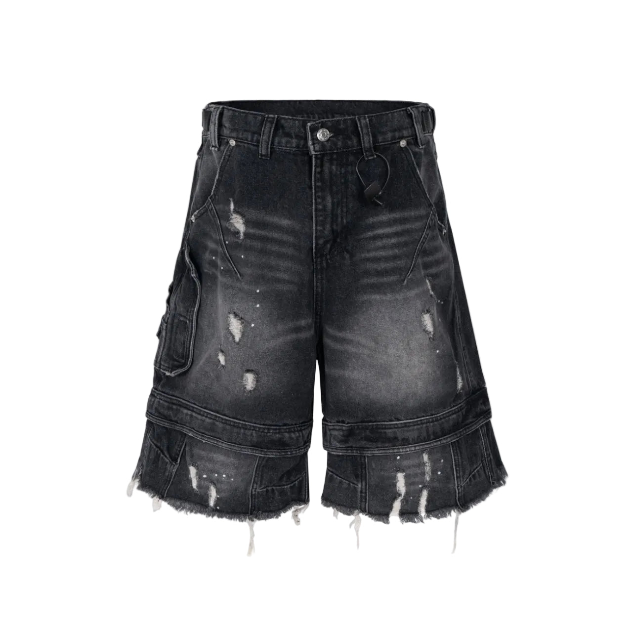Undeveloped Noir Distressed Cargo Denim Jorts