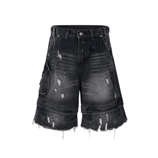 Undeveloped Noir Distressed Cargo Denim Jorts