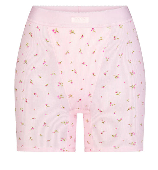 Skims Cotton Rib Shorts Pink Floral