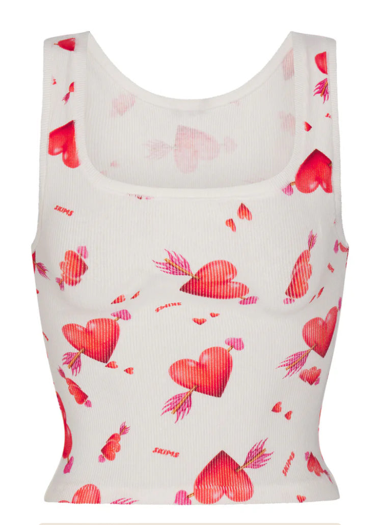 Skims Cotton Rib Tank Cream Hearts