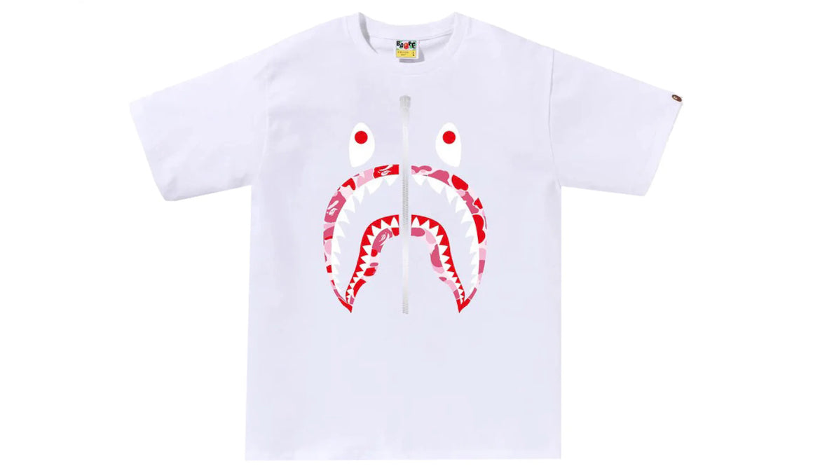 Bape White ABC Camo Shark T-Shirt Pink