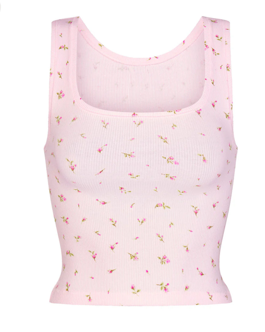 Skims Cotton Rib Tank Pink Floral