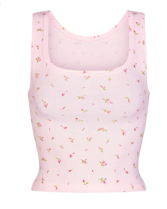 Skims Cotton Rib Tank Pink Floral