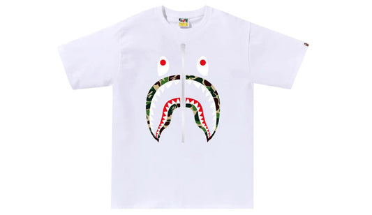 Bape White ABC Green Camo Shark T-Shirt