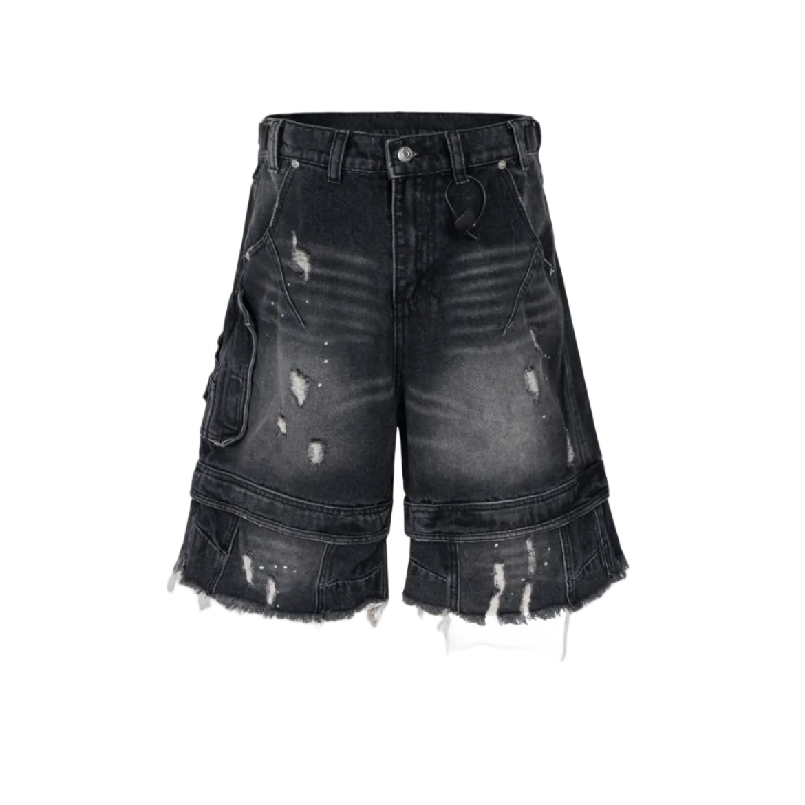 Undeveloped Noir Distressed Cargo Denim Jorts