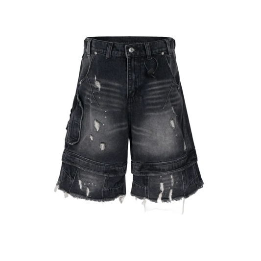 Undeveloped Noir Distressed Cargo Denim Jorts