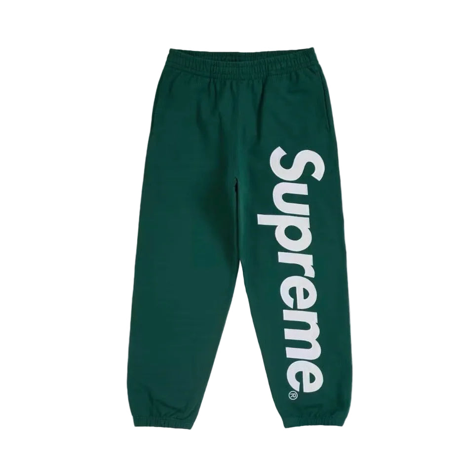 Supreme Applique Dark Green Satin Logo Sweatpants