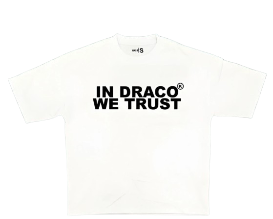 In Draco We Trust White Black Tee