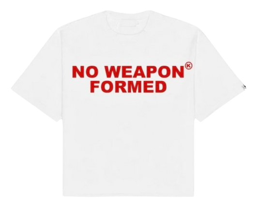 No Weapons Formed White Red Tee