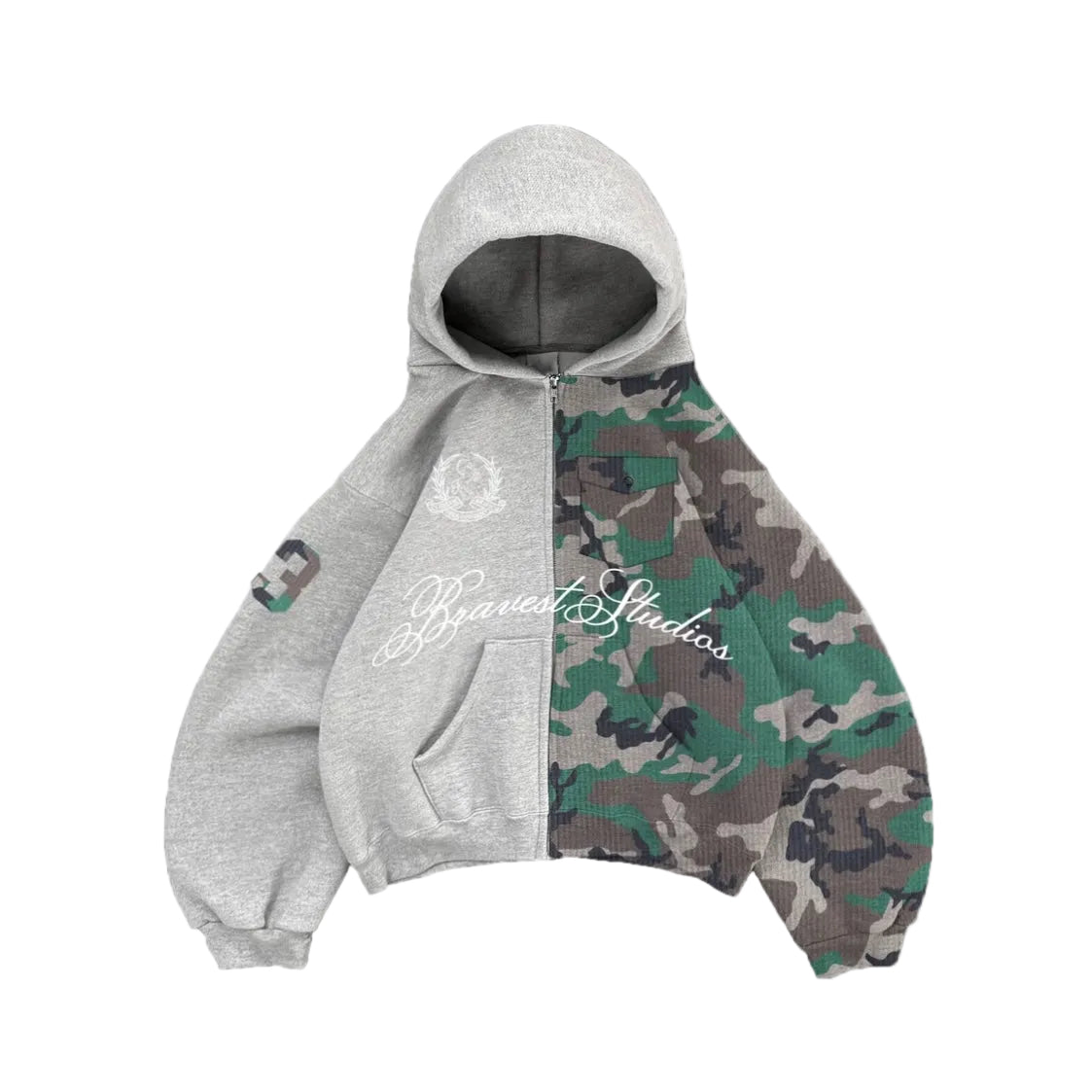 Bravest Half Camo Zip Up Hoodie