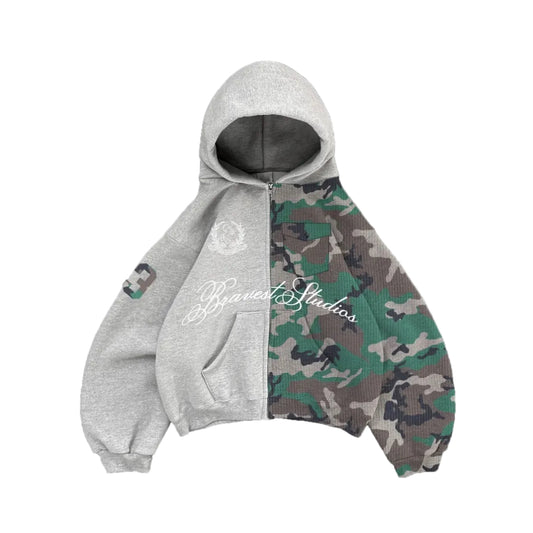 Bravest Half Camo Zip Up Hoodie