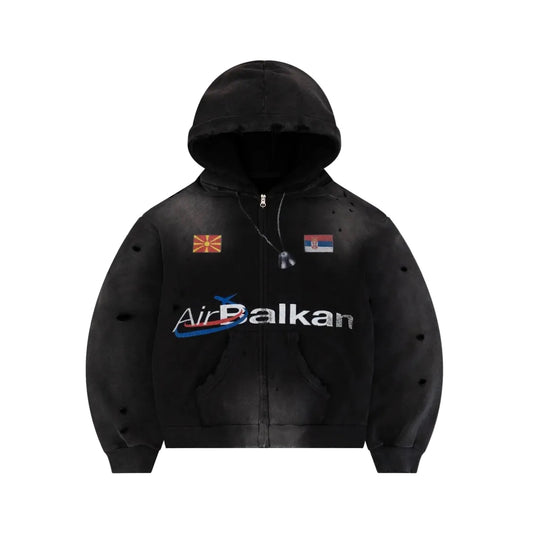 Bravest Balkan Zip Up Hoodie Vintage Black