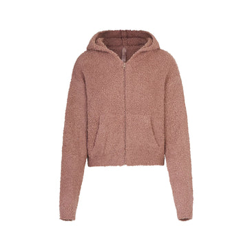 Skims Cozy Knit Zip Up Hoodie Rose Clay