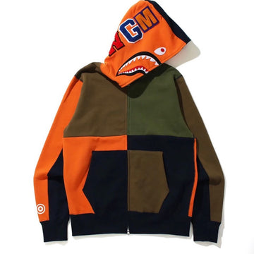 Bape Multi Color Orange Patchwork Orange Shark Full Zip Hoodie